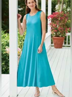 Soft Surroundings Sleeveless Britta Maxi Dress Pockets XL Classic Scoop Neck